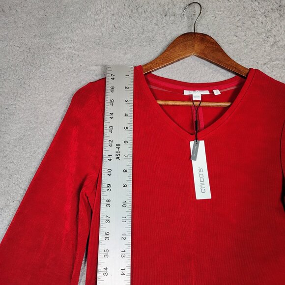 Chico's Travelers Dress Womens 0 US Small Red Allure High V-Neck Bell Sleeve NWT - Picture 6 of 12